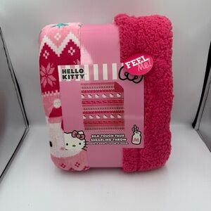 Hello Kitty Silk Touch Faux Shearling Throw blanket Christmas Sanrio 50x60” Pink